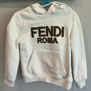 Fendi Kids White and Brown Logo Hoodie